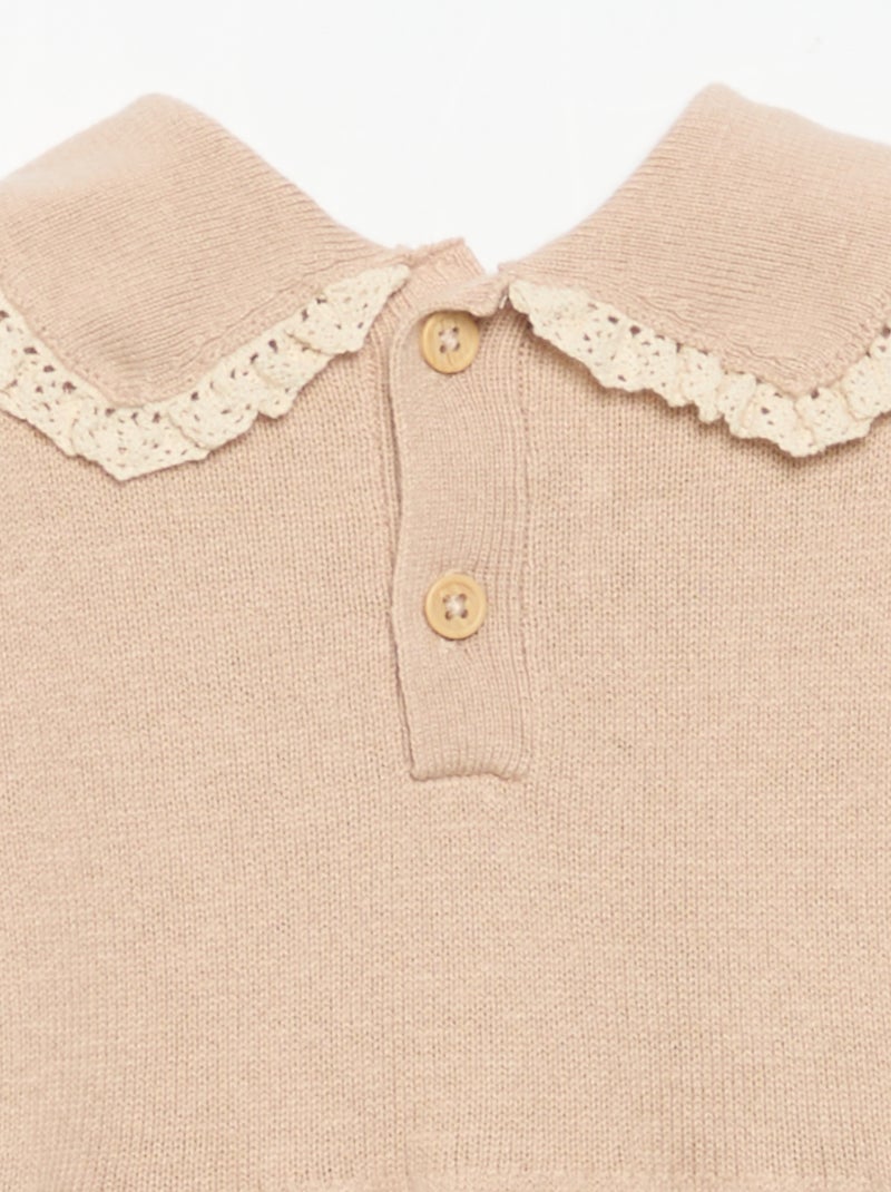 Romper van tricot met kraag en fantasiezakken Biege - Kiabi