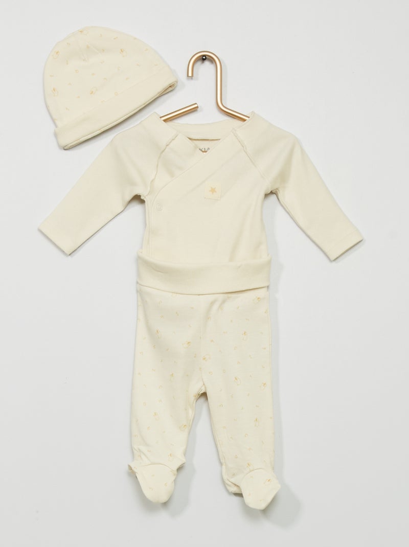 Rompertje + broek + mutsje - 3 stuks WIT - Kiabi