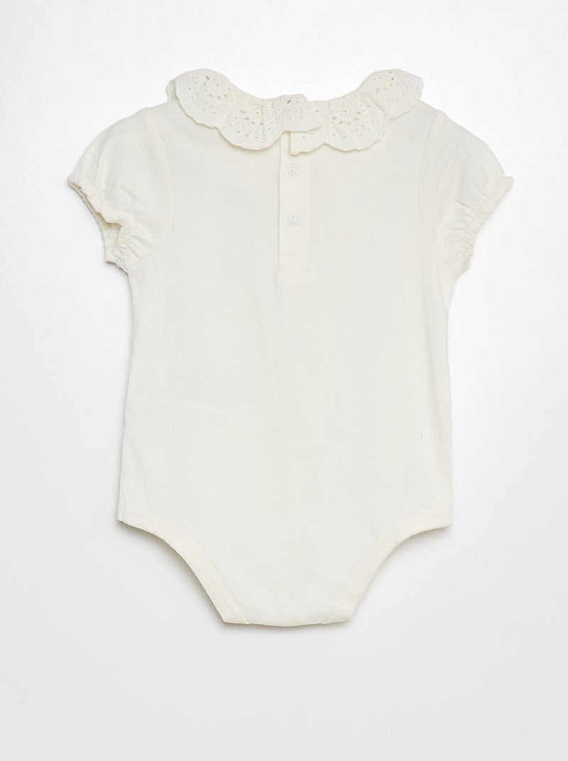 Rompertje met kraagje in broderie anglaise WIT - Kiabi
