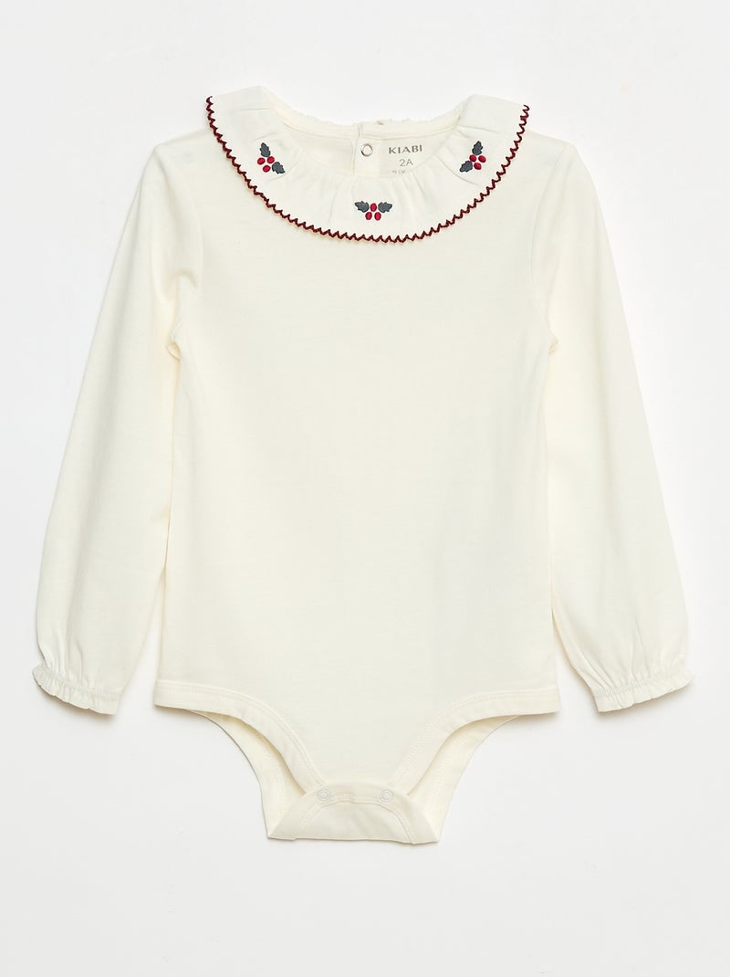 Rompertje met lange mouw en peterpankraagje Wit - Kiabi
