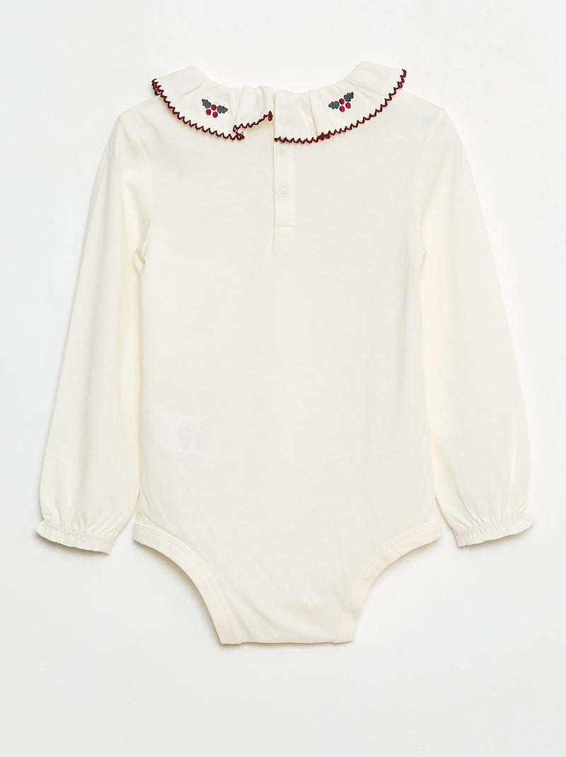 Rompertje met lange mouw en peterpankraagje Wit - Kiabi