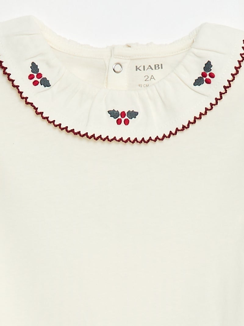 Rompertje met lange mouw en peterpankraagje Wit - Kiabi