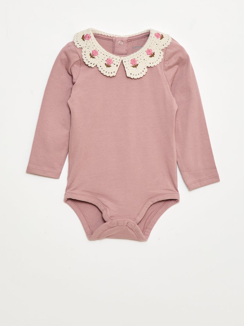 Rompertje van jersey met geborduurd Peter Pan-kraagje Rose - Kiabi