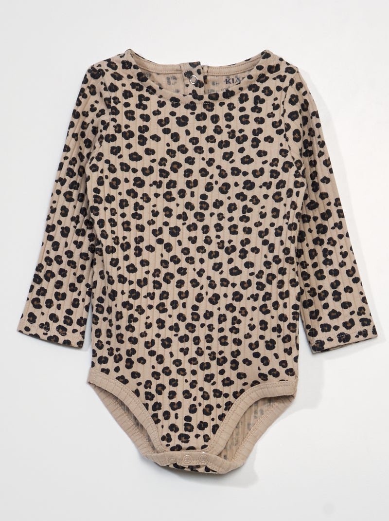 Rompertje van ribtricot met print BIEGE - Kiabi