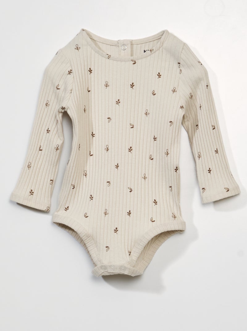 Rompertje van ribtricot met print WIT - Kiabi