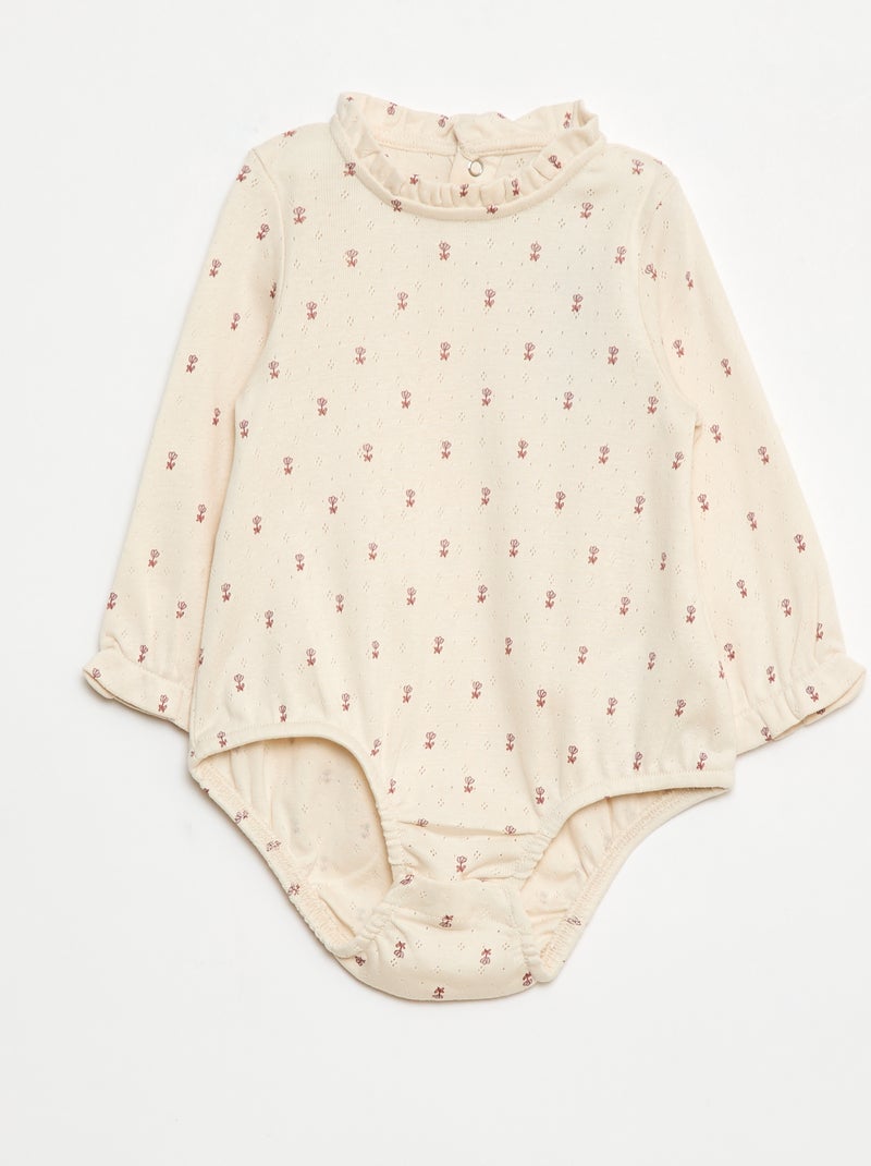 Rompertje van tricot met fijn ajourmotiefje, ruchekraagje en all-over motiefje Wit - Kiabi
