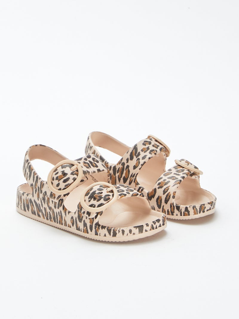 Rubberen sandalen met dubbel riempje BRUIN - Kiabi
