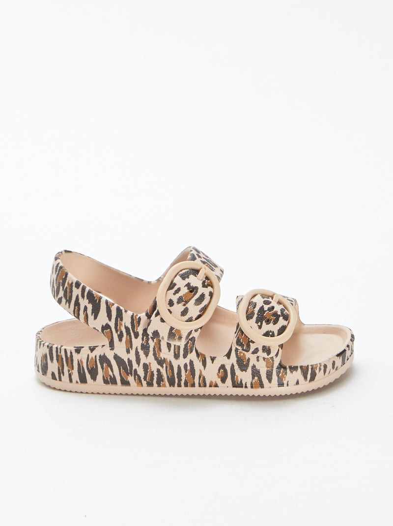 Rubberen sandalen met dubbel riempje BRUIN - Kiabi