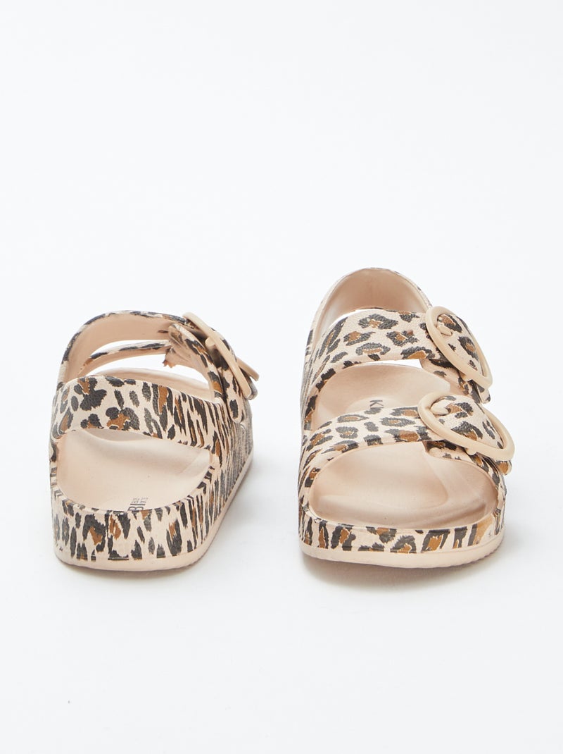 Rubberen sandalen met dubbel riempje BRUIN - Kiabi