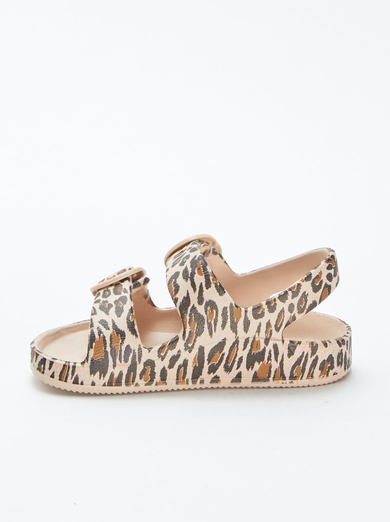 Rubberen sandalen met dubbel riempje BRUIN - Kiabi