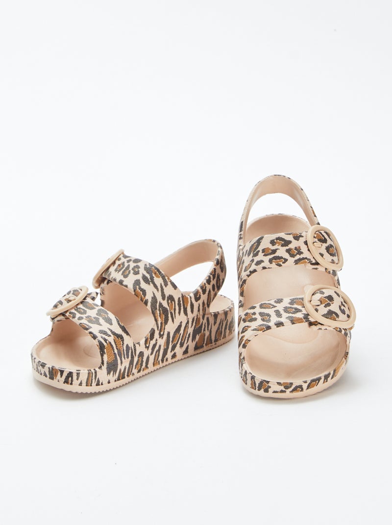 Rubberen sandalen met dubbel riempje BRUIN - Kiabi