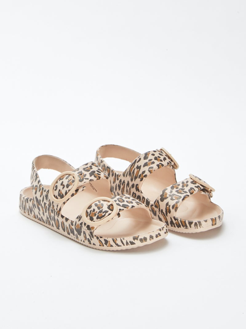 Rubberen sandalen met dubbel riempje BRUIN - Kiabi
