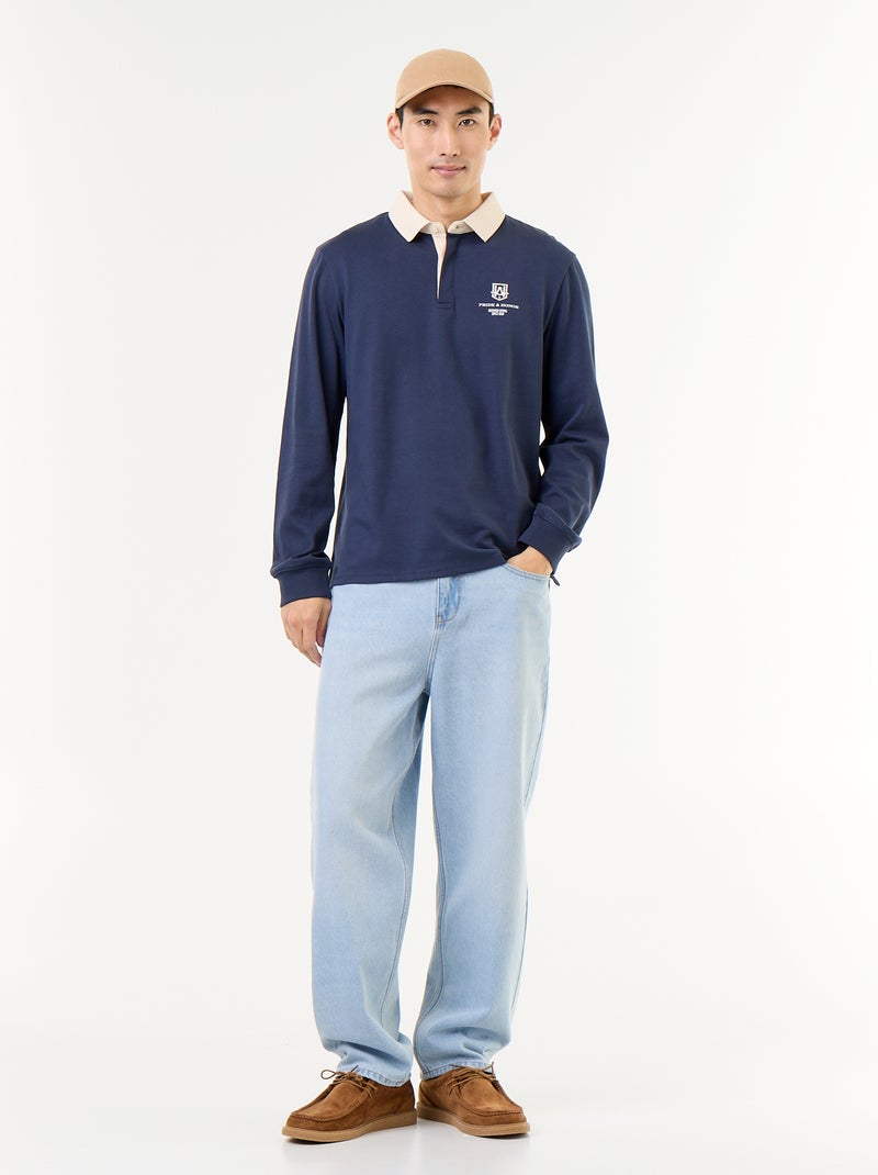 Rugbypolo met geborduurde opschriften Blauw - Kiabi