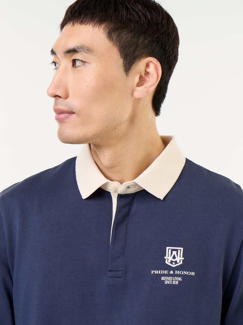 Rugbypolo met geborduurde opschriften Blauw - Kiabi