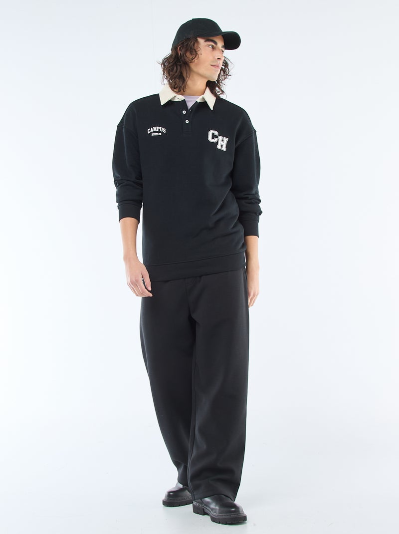 Rugbypolo met lange mouwen Zwart - Kiabi