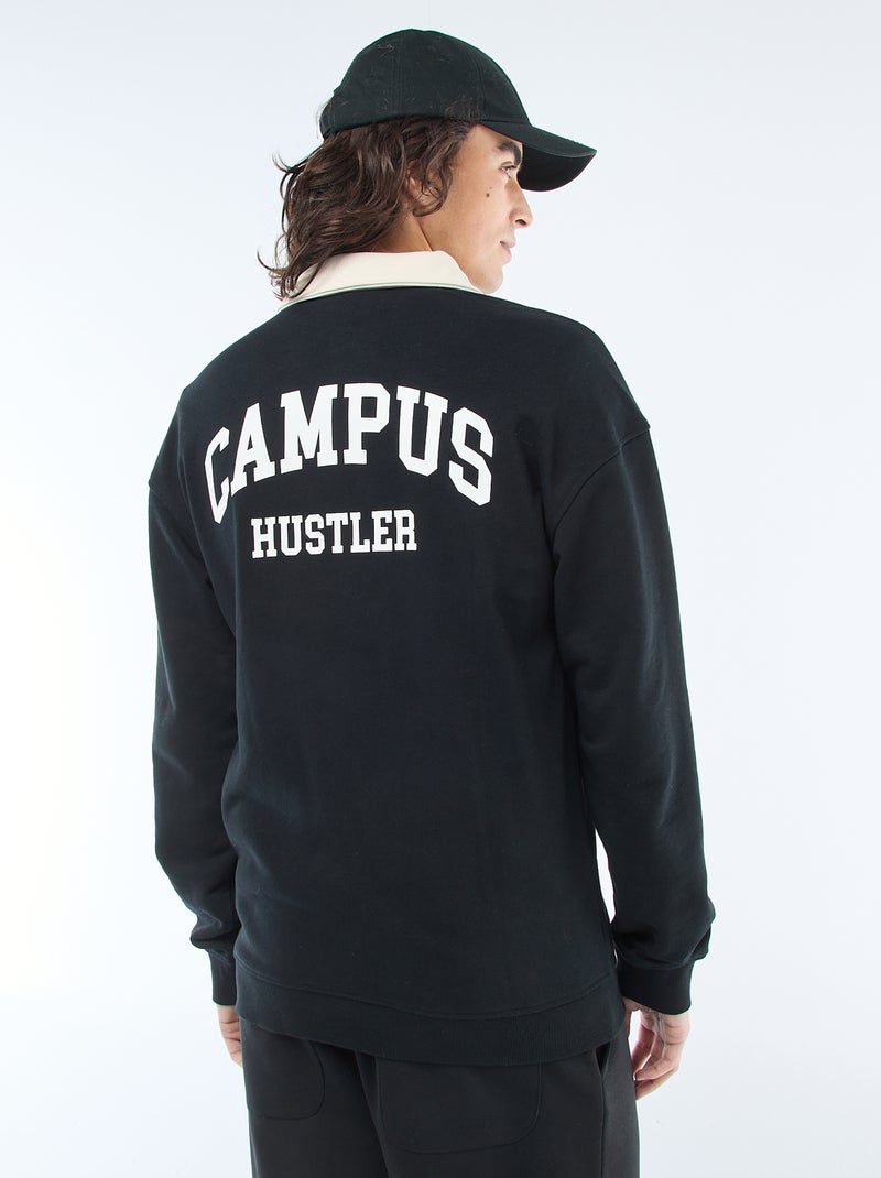 Rugbypolo met lange mouwen Zwart - Kiabi