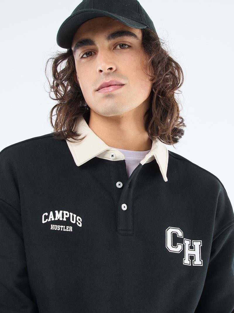 Rugbypolo met lange mouwen Zwart - Kiabi