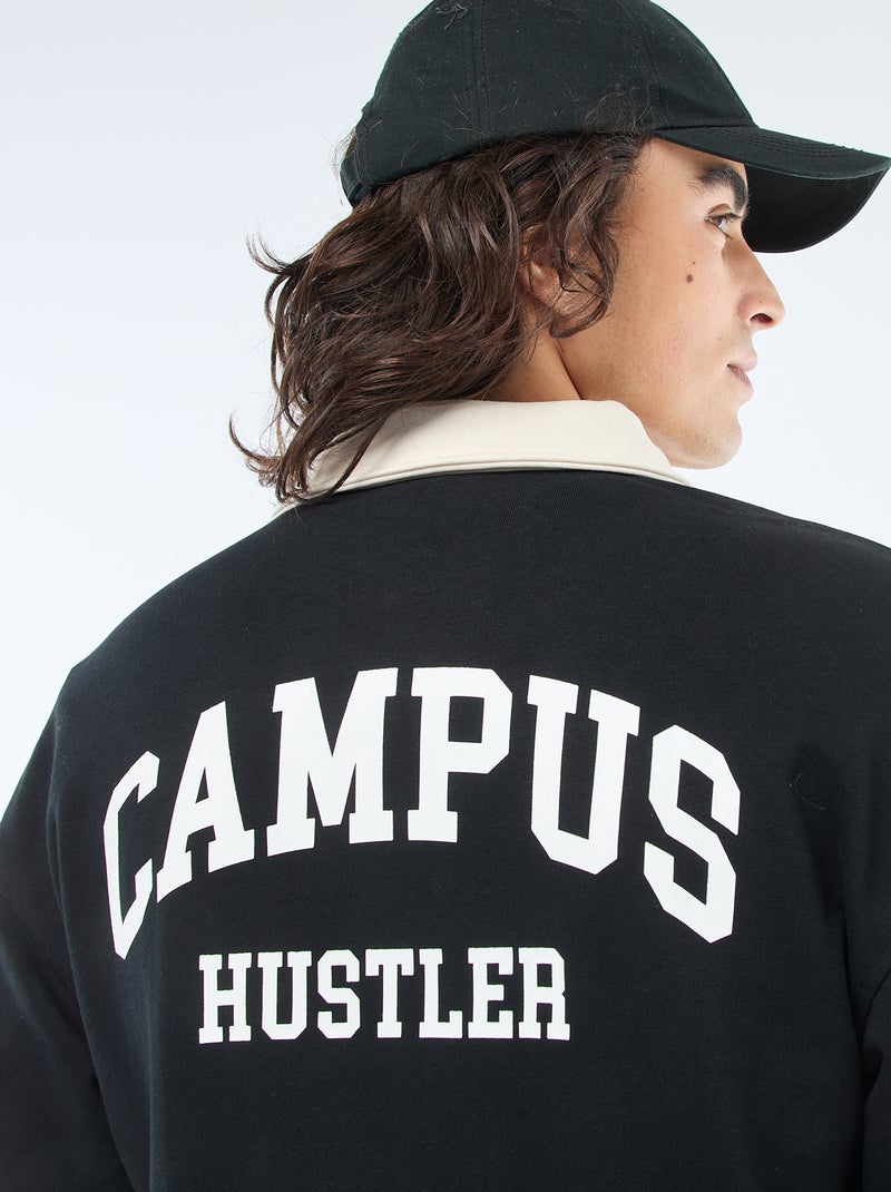 Rugbypolo met lange mouwen Zwart - Kiabi