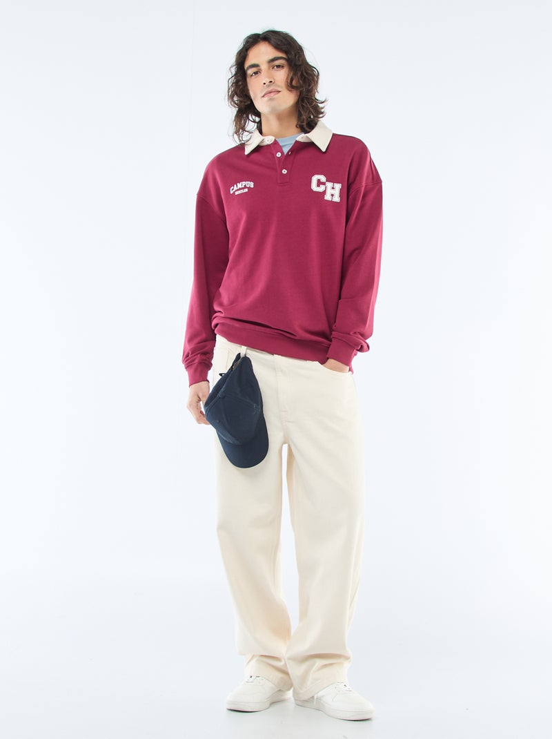 Rugbystijl polo met lange mouwen Rood - Kiabi