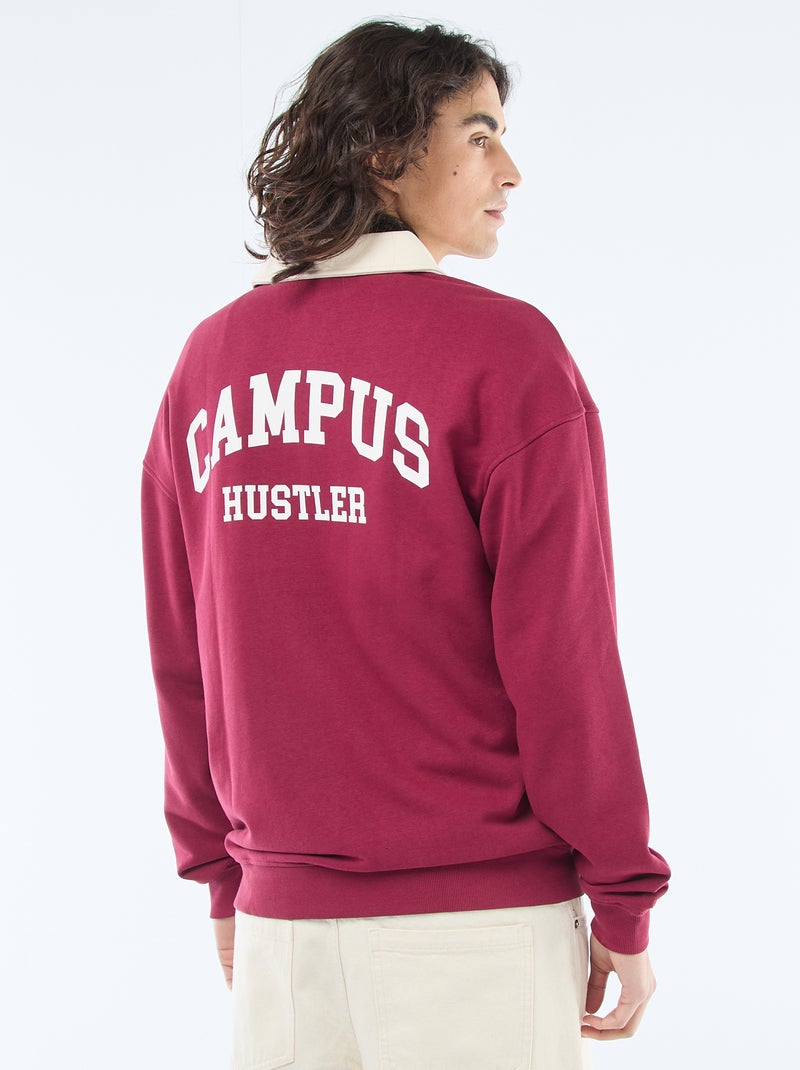 Rugbystijl polo met lange mouwen Rood - Kiabi