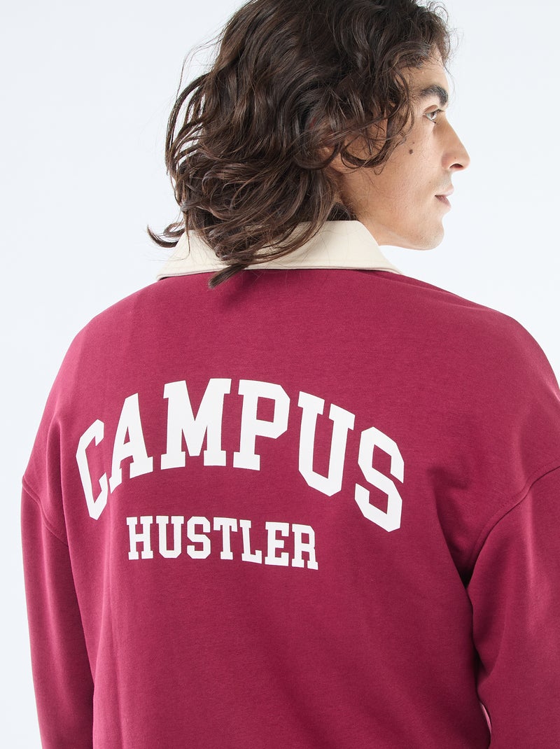 Rugbystijl polo met lange mouwen Rood - Kiabi