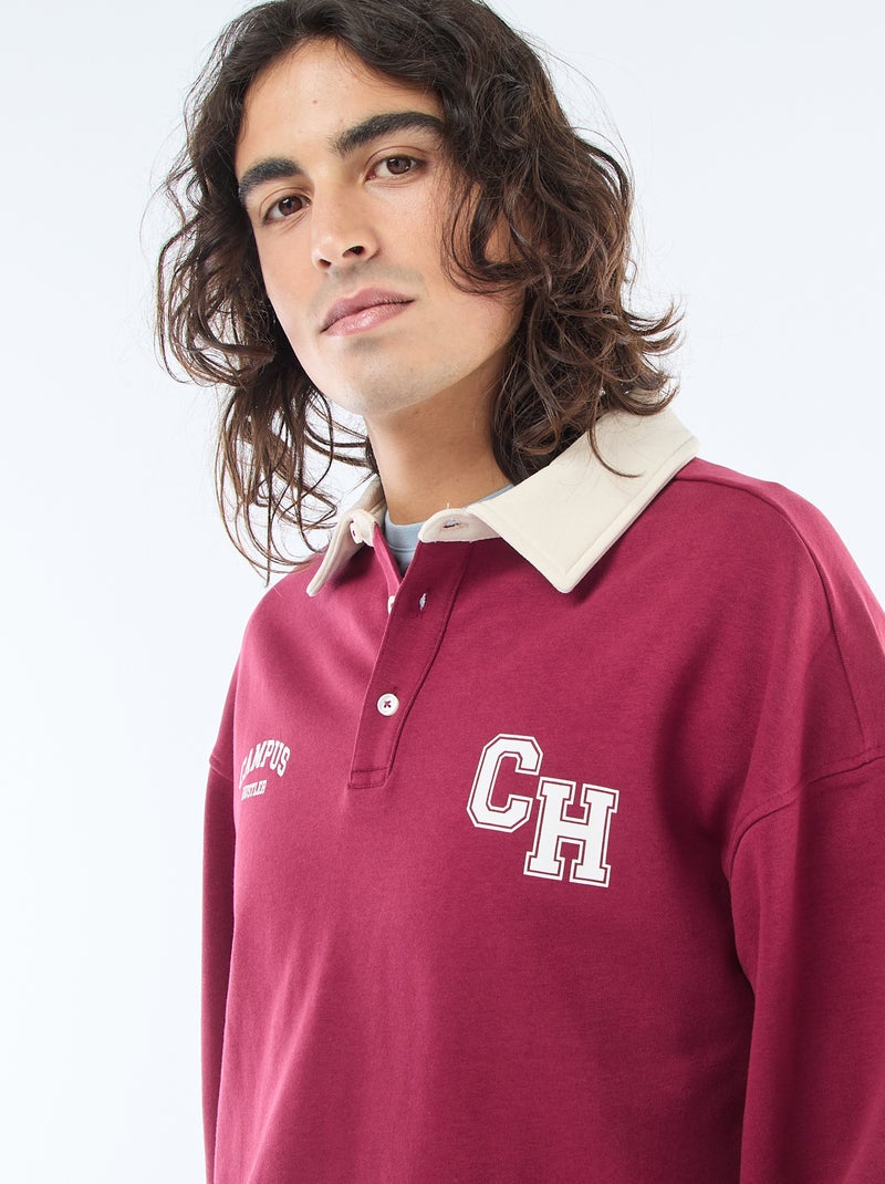 Rugbystijl polo met lange mouwen Rood - Kiabi