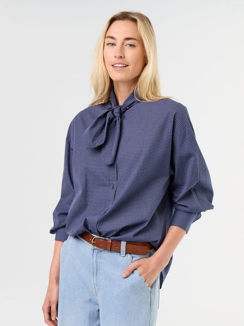 Ruime blouse met lange mouwen en lavallièrekraag - Kiabi