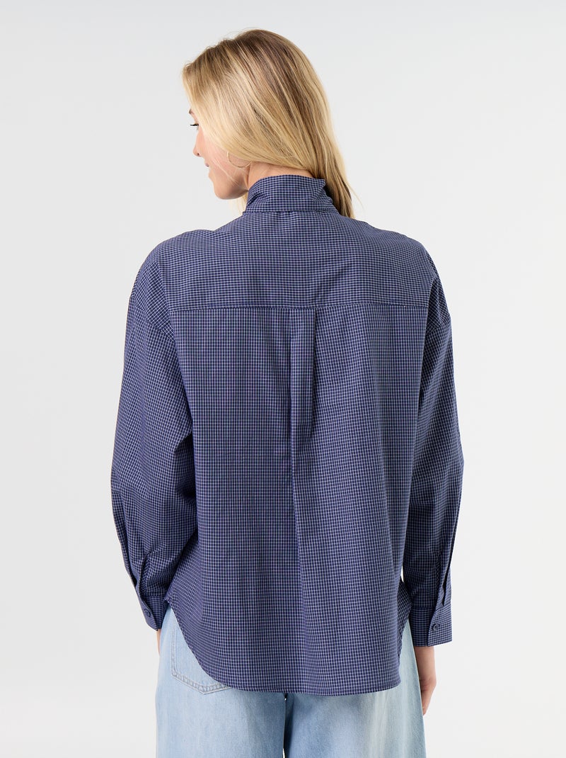 Ruime blouse met lange mouwen en lavallièrekraag Blauw - Kiabi