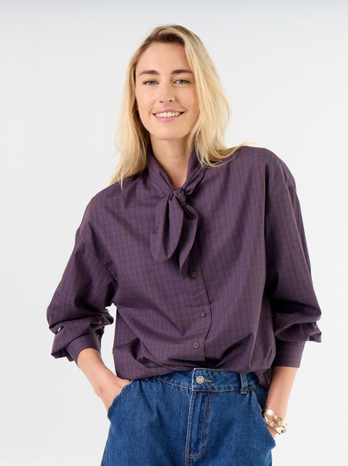 Ruime blouse met lange mouwen en lavallièrekraag - Kiabi