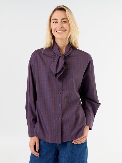 Ruime blouse met lange mouwen en lavallièrekraag - Kiabi