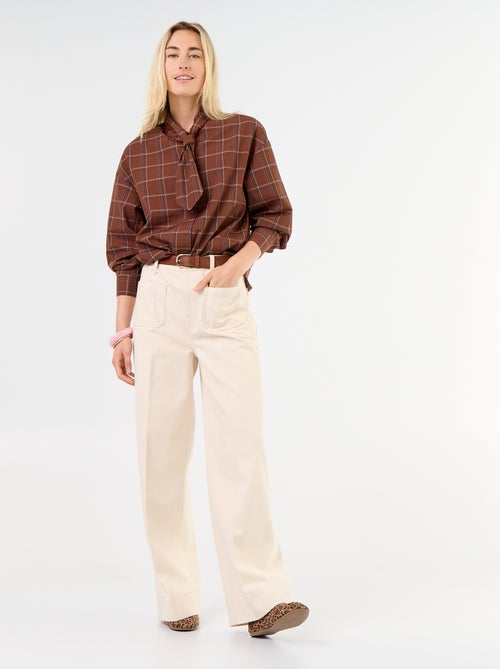 Ruime blouse met lange mouwen en lavallièrekraag - Kiabi