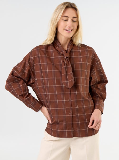 Ruime blouse met lange mouwen en lavallièrekraag - Kiabi