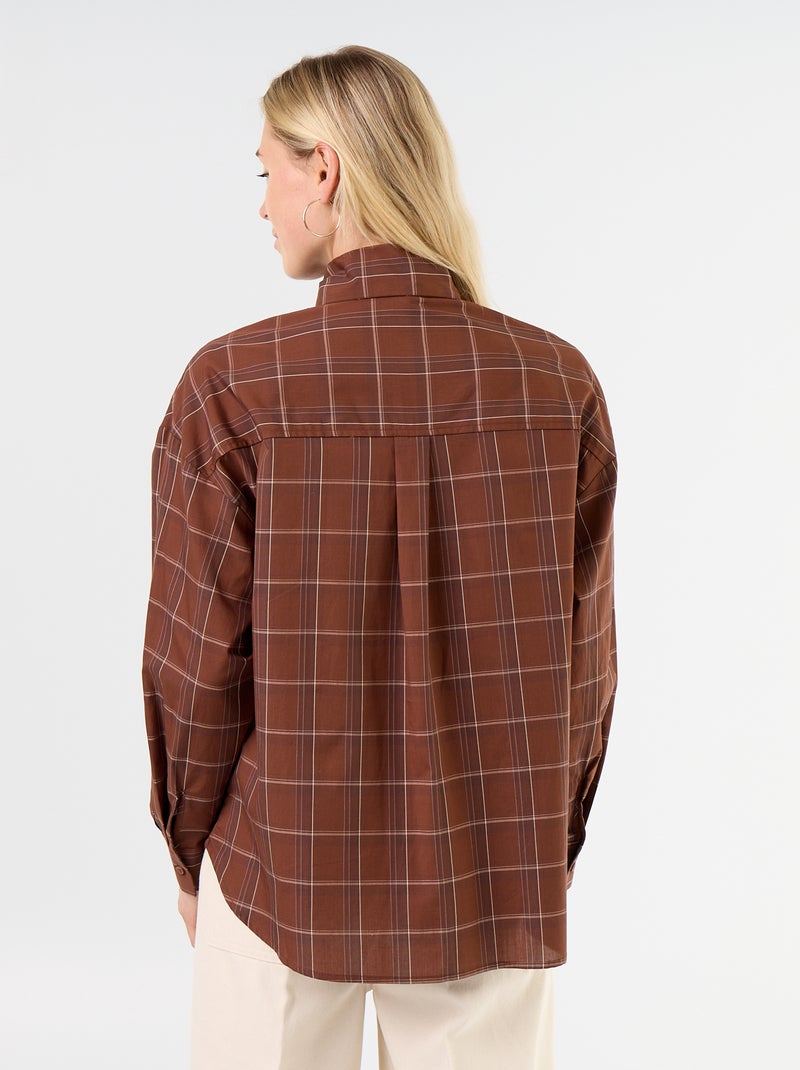 Ruime blouse met lange mouwen en lavallièrekraag Bruin - Kiabi