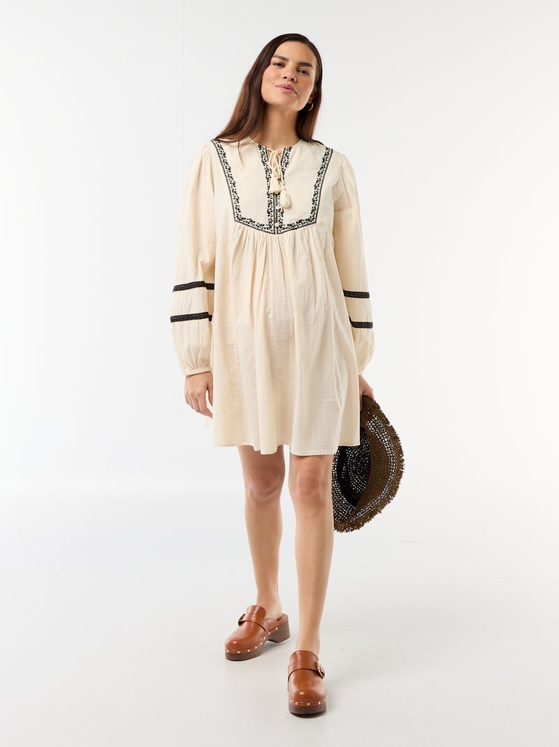 Ruime zwangerschapsjurk met borduursels Wit - Kiabi