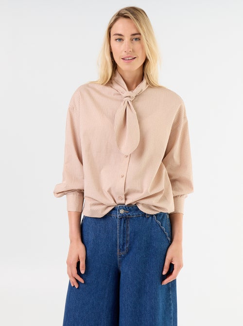 Ruimvallende blouse met lange mouwen en lavallièrekraag - Kiabi
