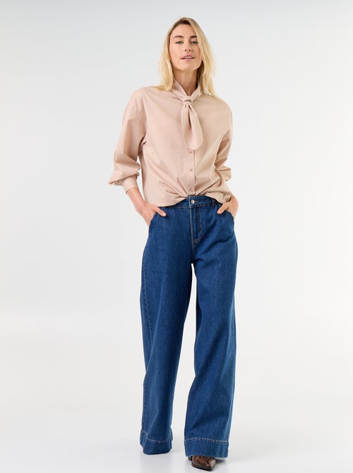 Ruimvallende blouse met lange mouwen en lavallièrekraag - Kiabi