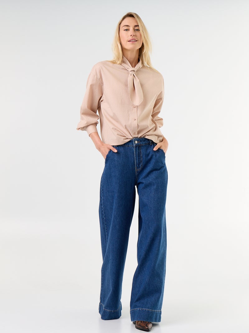 Ruimvallende blouse met lange mouwen en lavallièrekraag Biege - Kiabi