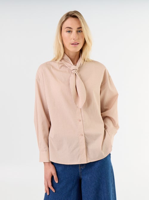 Ruimvallende blouse met lange mouwen en lavallièrekraag - Kiabi