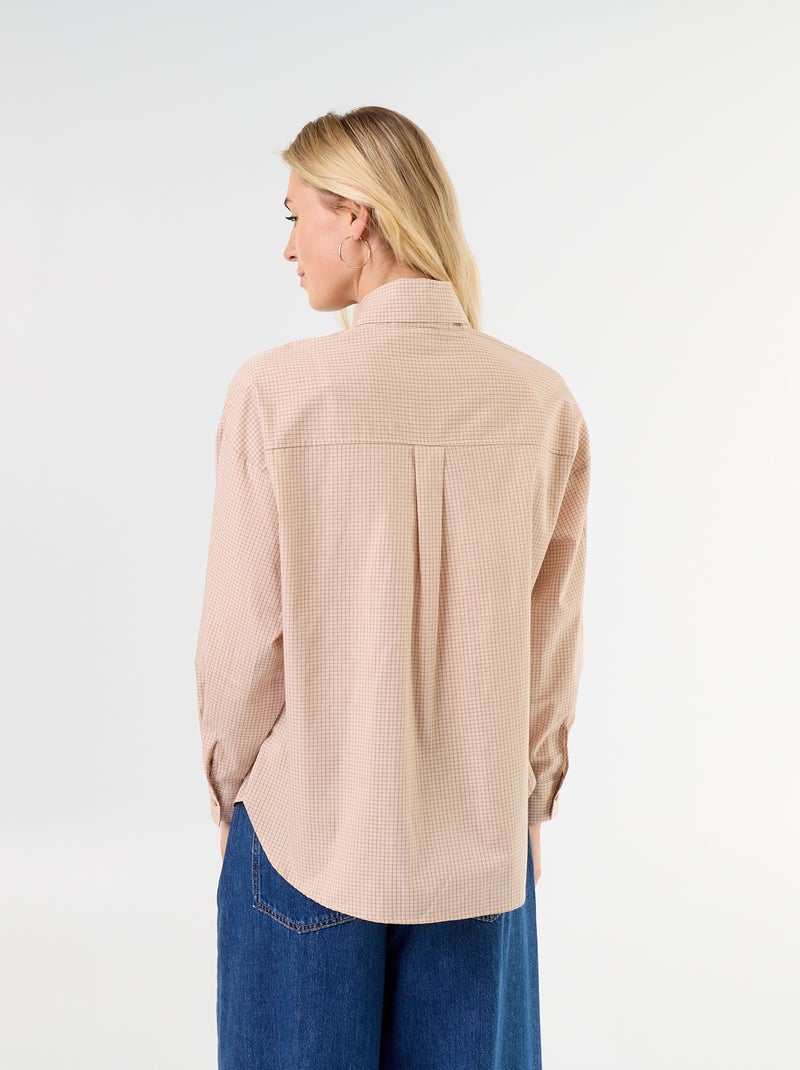 Ruimvallende blouse met lange mouwen en lavallièrekraag Biege - Kiabi