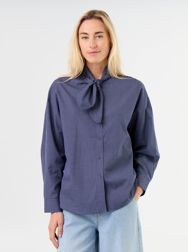 Ruimvallende blouse met lange mouwen en lavallièrekraag Blauw - Kiabi