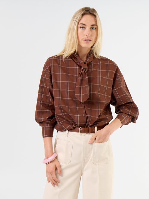 Ruimvallende blouse met lange mouwen en lavallièrekraag - Kiabi