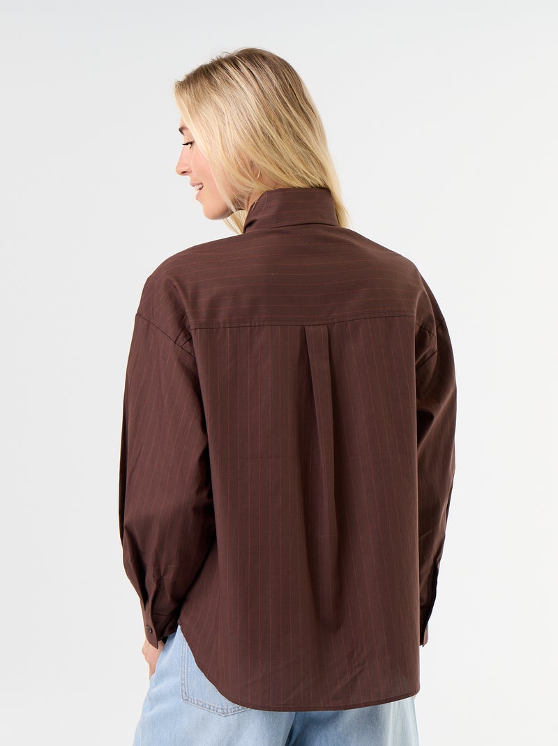 Ruimvallende blouse met lange mouwen en lavallièrekraag Bruin - Kiabi