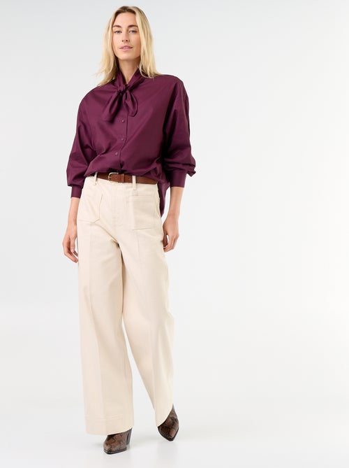 Ruimvallende blouse met lange mouwen en lavallièrekraag - Kiabi