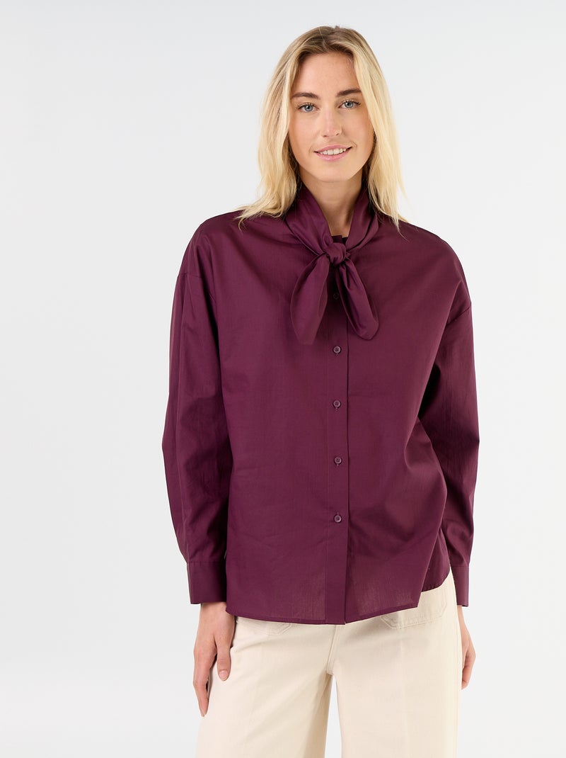 Ruimvallende blouse met lange mouwen en lavallièrekraag Rose - Kiabi