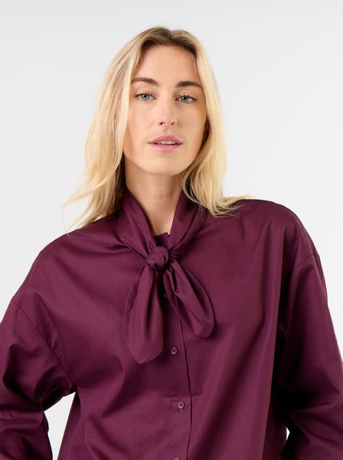 Ruimvallende blouse met lange mouwen en lavallièrekraag - Kiabi