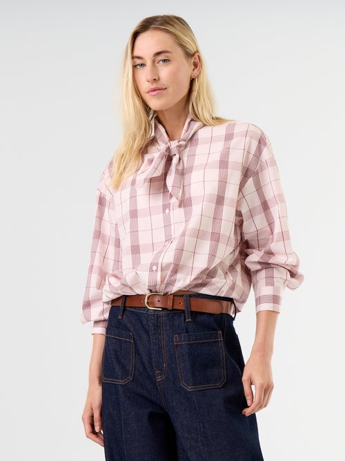 Ruimvallende blouse met lange mouwen en lavallièrekraag - Kiabi