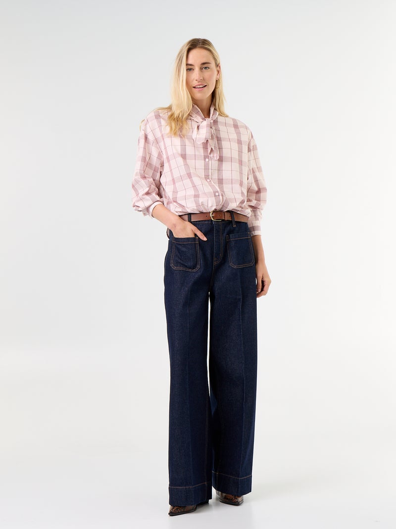 Ruimvallende blouse met lange mouwen en lavallièrekraag Rose - Kiabi
