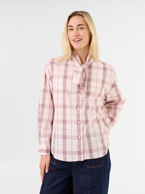 Ruimvallende blouse met lange mouwen en lavallièrekraag - Kiabi