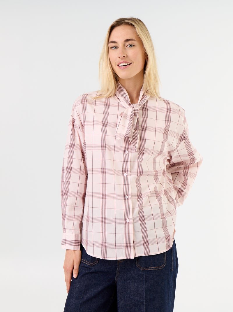 Ruimvallende blouse met lange mouwen en lavallièrekraag Rose - Kiabi