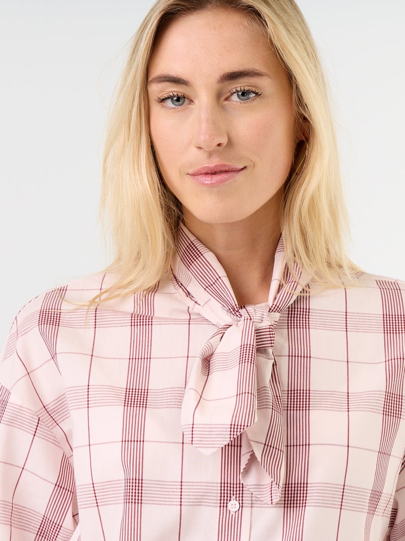 Ruimvallende blouse met lange mouwen en lavallièrekraag Rose - Kiabi